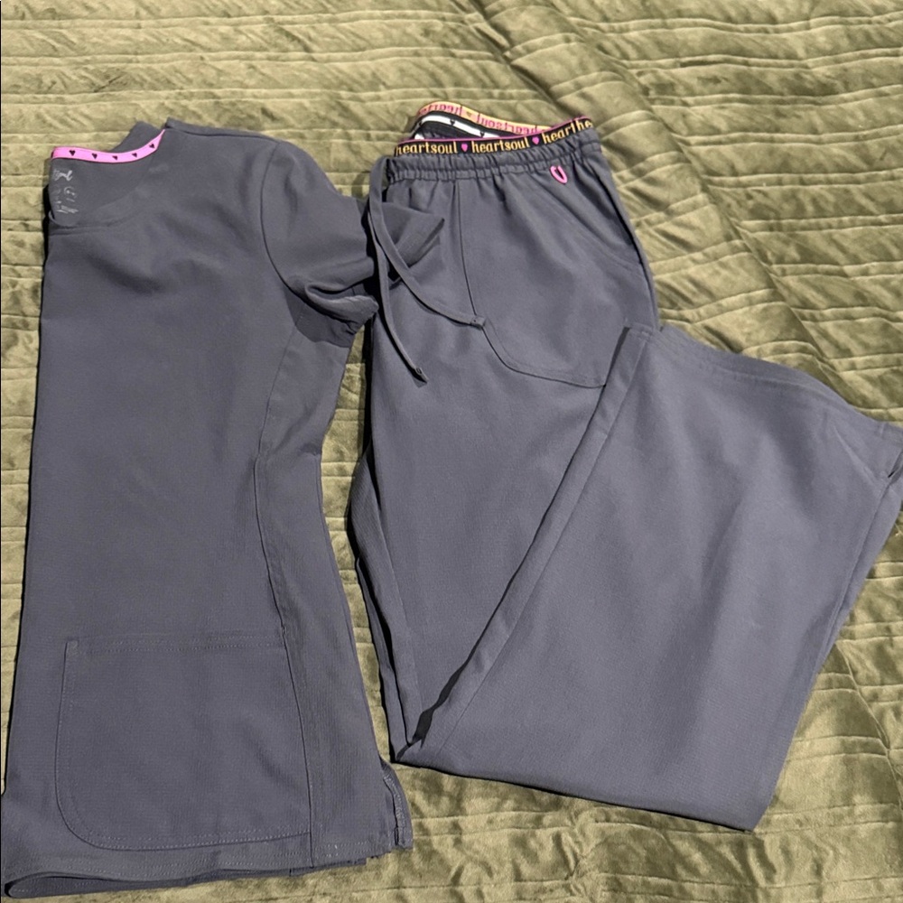 Heart Soul Charcoal Scrub Set with Pink Trim